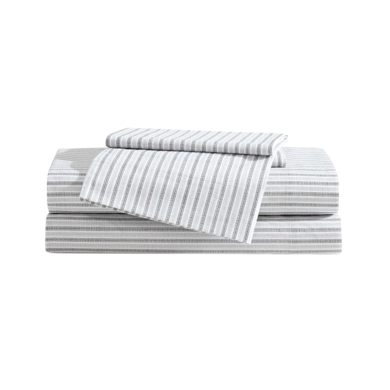 Eddie Bauer - Queen Sheet Set, Cotton Percale Bedding Set, Super Soft and Cozy Home Decor, Oeko-Tex Certified (Ticking Stripe Grey, Queen)