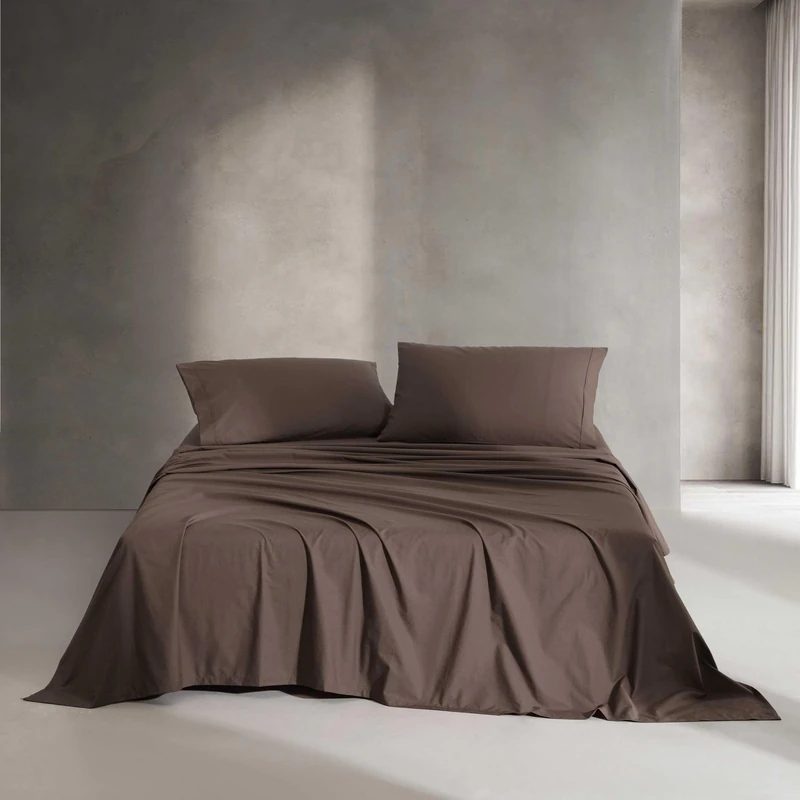 Calvin Klein - King Bed Sheets, Relaxed Garment Washed Cotton Percale Bedding Set with Matching Pillowcases, Deep Pockets, Oeko-TEX Certified (Washed Percale Earth Brown, King)