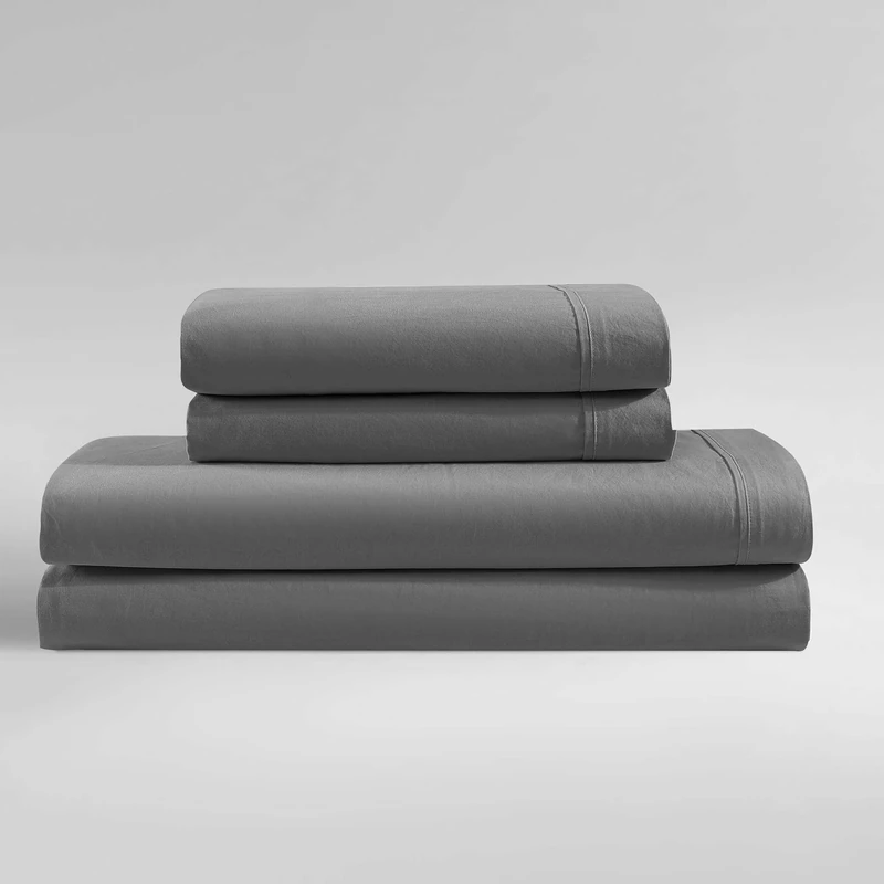 Calvin Klein - Twin XL Bed Sheets, Relaxed Garment Washed Cotton Percale Bedding Set with Matching Pillowcases, Deep Pockets, Oeko-TEX Certified (Washed Percale Graphite, Twin XL) - Image 1