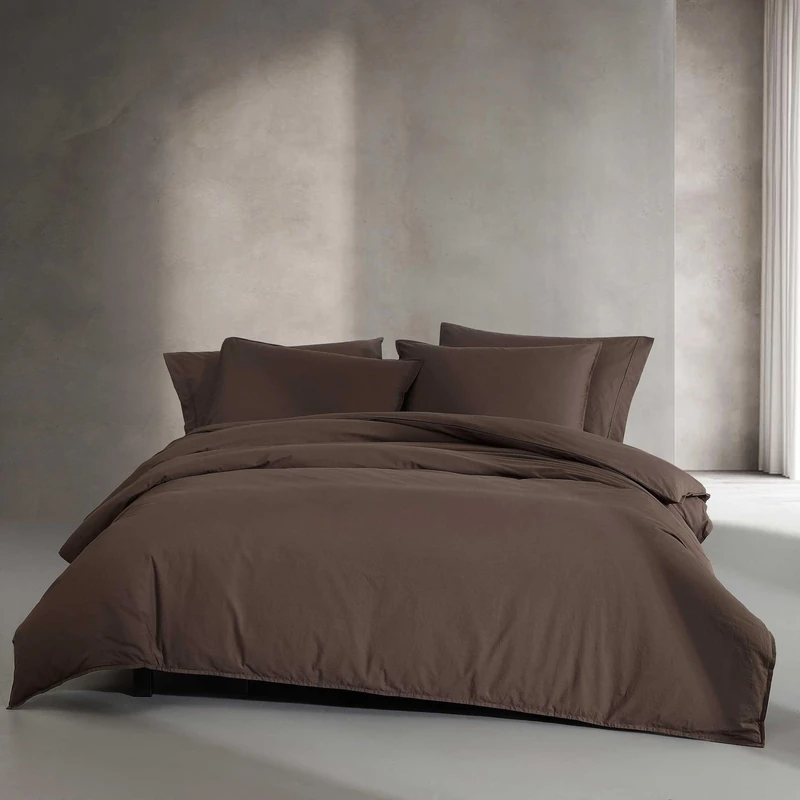 Calvin Klein - Queen Duvet Cover Set, Modern Cotton Washed Percale Bedding with Matching Shams, Cozy Home Decor, Oeko-Tex Certified (Washed Percale Earth Brown, Queen)