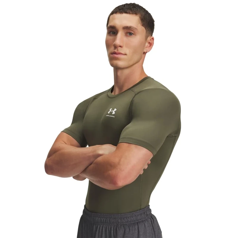Under Armour Men's HeatGear Armour Compression Short Sleeve, Fast-Drying Base Layer Compression Top, Stretchy and Comfortable Men's T-Shirt,Marine OD Green / / White,3XL