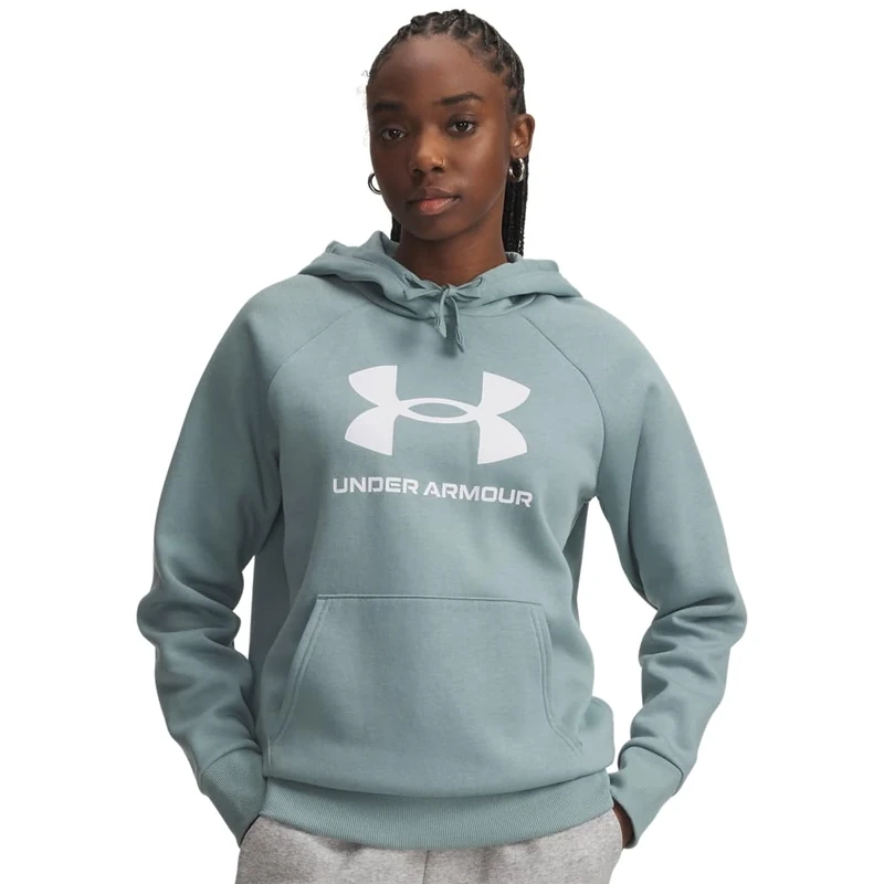 Under Armour Women's Rival Fleece Big Logo Hoodie, Ultra-Soft Fleece-Lined Women's Hoodie, Lightweight and Comfortable Hooded Top with Logo Design,Serpentine / / White,LG