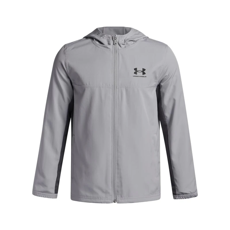Under Armour Boys' Rival Woven Jacket, Water-Repellent Tracksuit Top for Sprts, PE and Athletics, Lightweight and Breathable Boys' Jacket,Mod Gray/Castlerock/Black,YXS