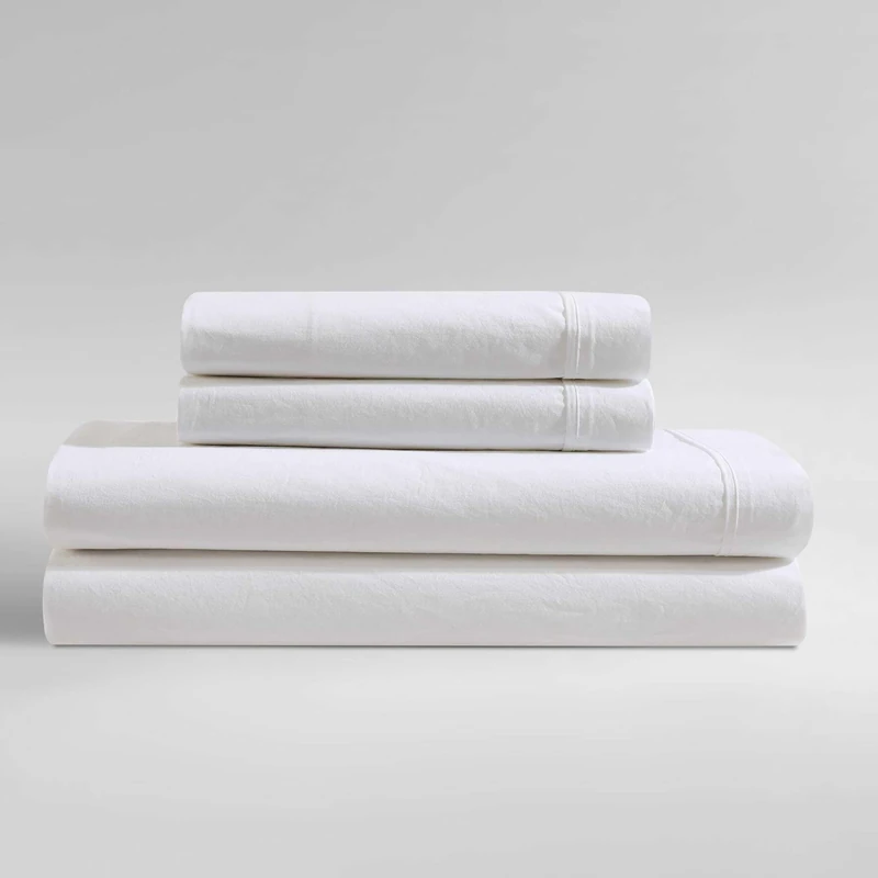 Calvin Klein - Twin Bed Sheets, Cotton Percale Bedding Set with Matching Pillowcase, Deep Pockets, Relaxed Garment Washed, Dorm Essentials (Washed Percale White)