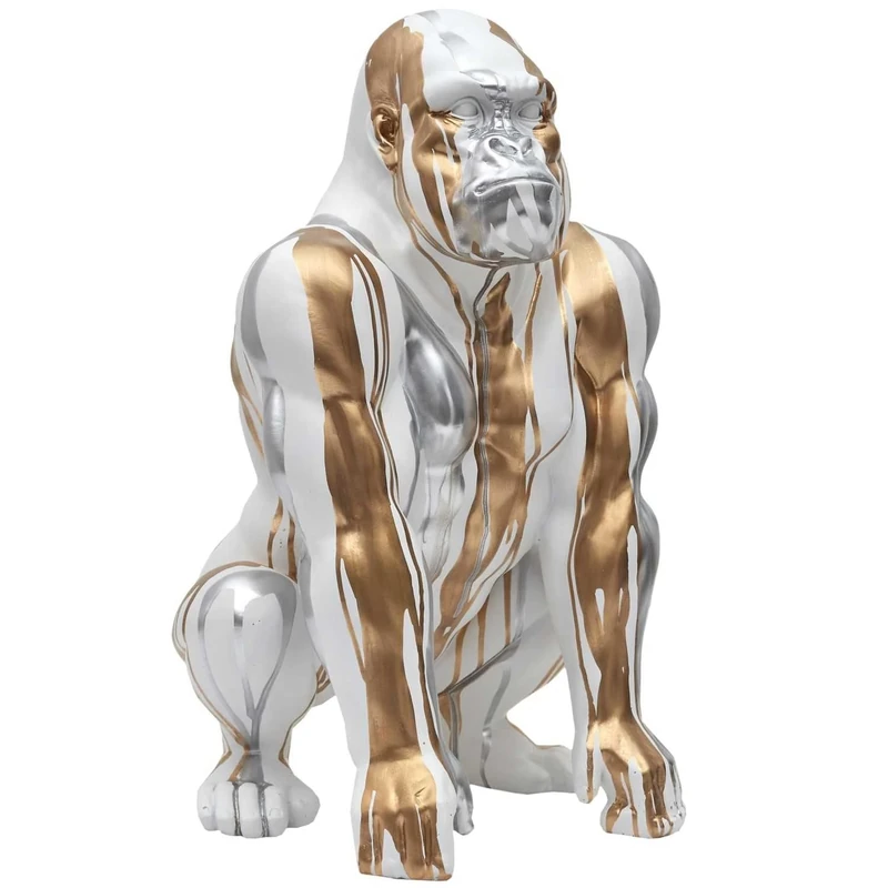 HOME DECO FACTORY, HD0214 Gorilla with Gold Flowing, Unique Decorative Object, Durable Resin, Height 45 cm, Silver and White, Plastic-Polyresin