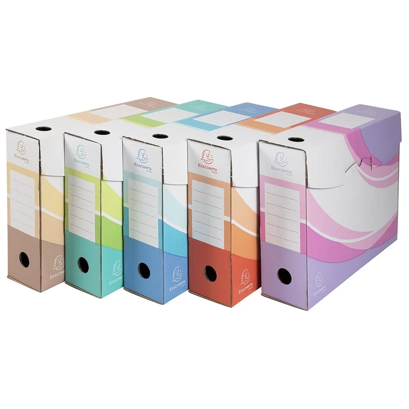 Exacompta - Ref 79530E - 8 Packs of 5 archival Boxes Inside Kraft - 80 mm Spine - Dimensions 25 x 35 cm - A4 - Assorted Colours, Beige, Blue, Pink, red and Green - Delivered Flat Packed