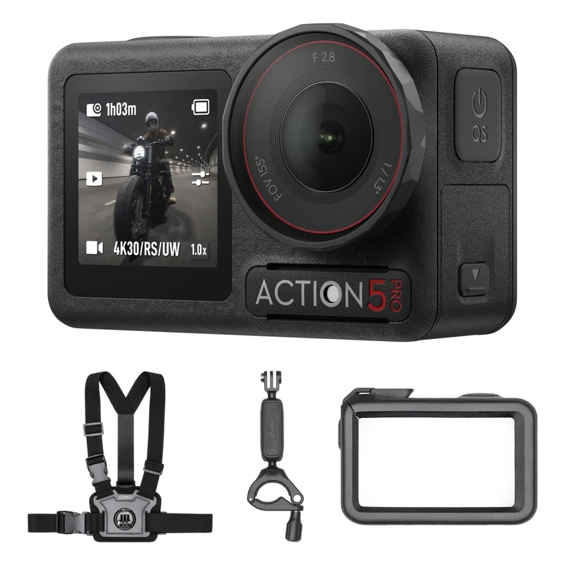 DJI Osmo Action 5 Pro Motorcycling/Mountain Cycling Combo, Action Camera 4K for Riders, 1/1.3" Sensor, 155º FOV, 4hrs Battery, Sports Data Recording, Chest Strap Mount for First-Person View