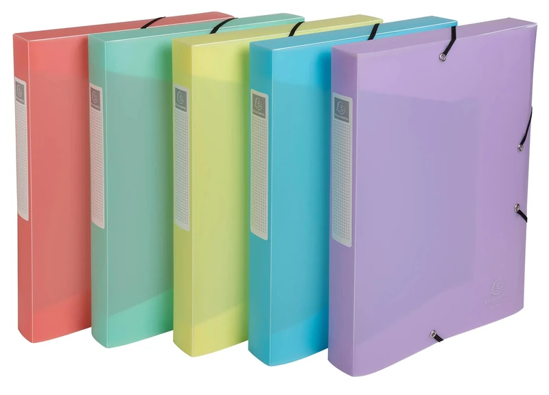 Exacompta - Ref 59270E - 8 Boxes with Elastic Bands Chromaline Pastel - Polypropylene - 4 cm Spine - Dimensions 25 x 33 cm - for A4 Format - Delivered Assembled