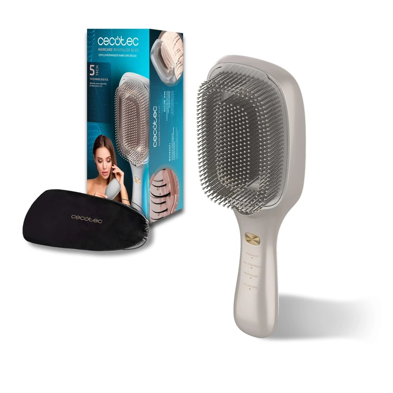 Cecotec Haircare Revitalize Champagne Repair Brush, Hair Repair Brush with 5 Technologies: Vibration, Negative Ions, Microcurrents Ems, Lllt Laser, Red and Blue LED Lights, - Image 1