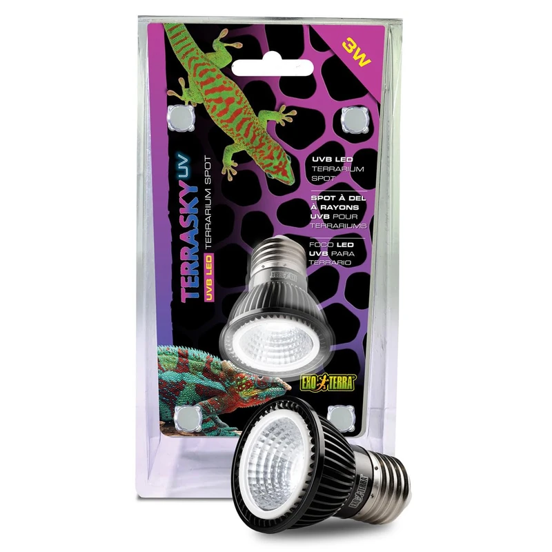 Exo Terra Reptile LED Spot 3W, Focused UVA/UVB Terrarium Light for Reptiles, High‑Penetration UVB for Vitamin D3 & Calcium Support, Energy‑Efficient Nano Spot Lamp