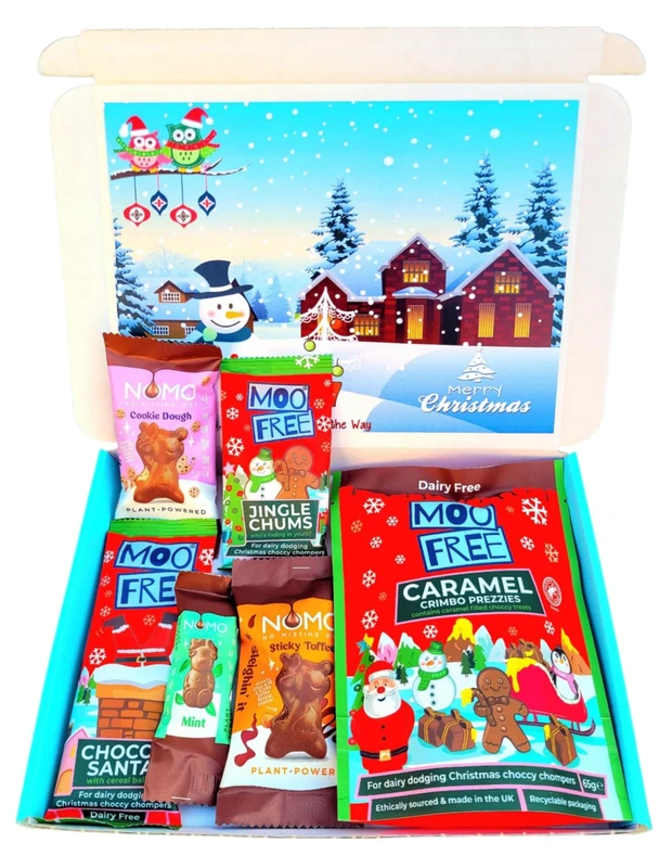Moo Free & NOMO Christmas Chocolate Selection Hamper Gift Box | Free From, Dairy Free, Gluten Free, Egg Free, Vegan | Hamper Exclusive To INTERGALACTIC SWEETS
