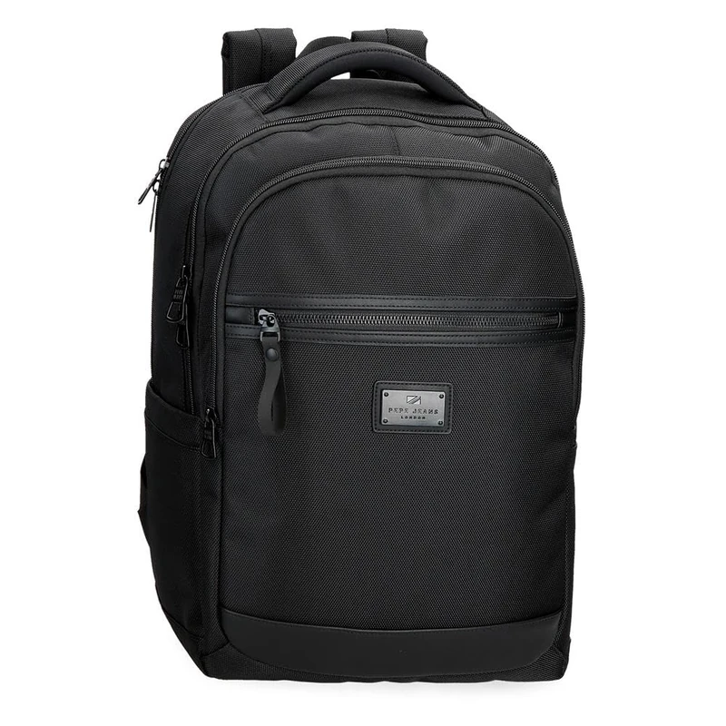 Pepe Jeans Blackmore Laptop Backpack 15.6 Inches Black 31x44x15cm Polyester with Faux Leather Details 20.46L by Joumma Bags, Black/White, One Size, Laptop Backpack