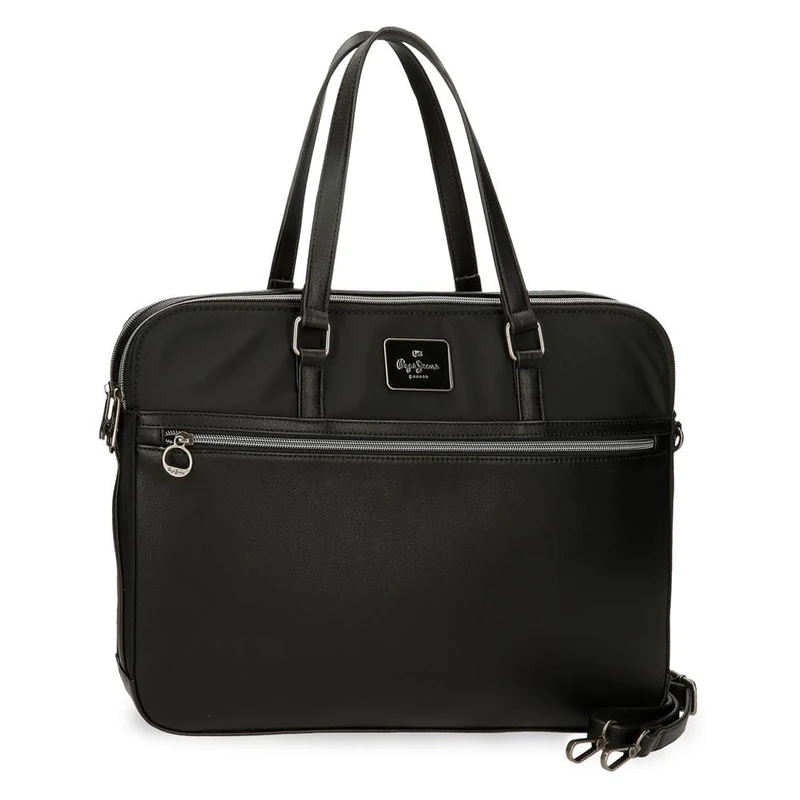 Pepe Jeans Christine Laptop Briefcase Black 40x30x5cm Polyester with Faux Leather Details by Joumma Bags, Black/White, One Size, Laptop Briefcase