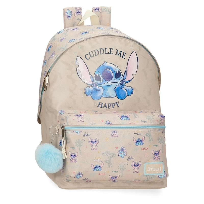 Disney Joumma Stitch Cuddle Me Happy School Backpack Beige 31x44x15cm Polyester, Beige, One Size, School Backpack