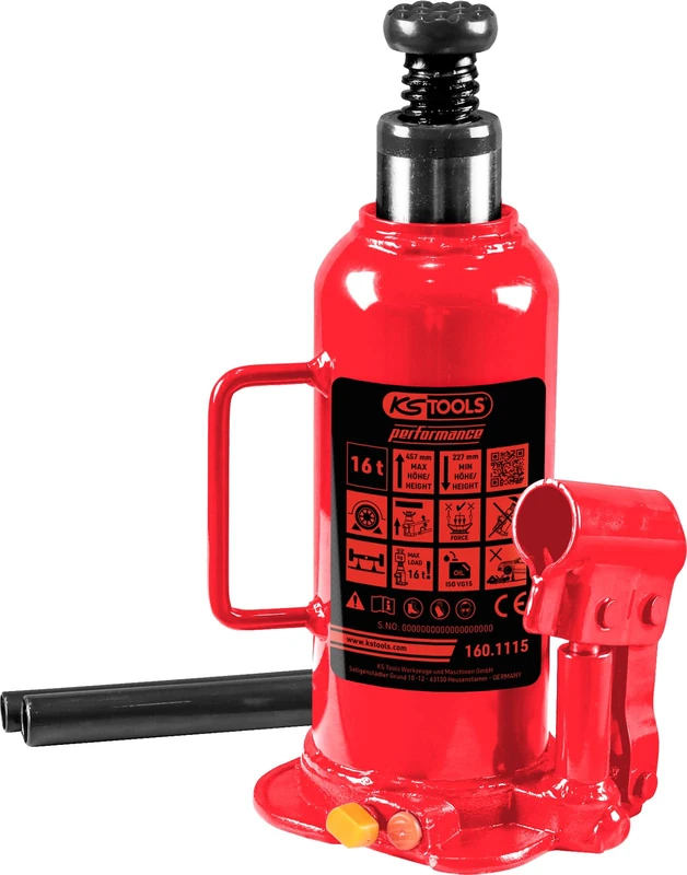 KS Tools 160.1115 Performance Hydraulic Bottle Jack, 16000 kg, Lifting Height: 227-457 mm