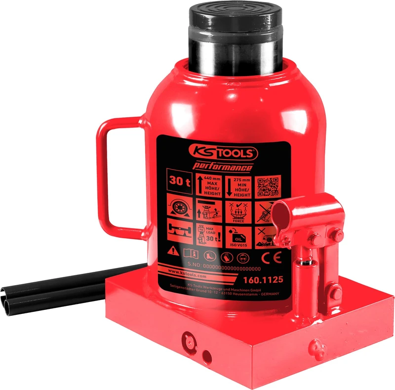 KS Tools 160.1125 Performance Hydraulic Bottle Jack, 30,000 kg, Lifting Height: 275-440 mm