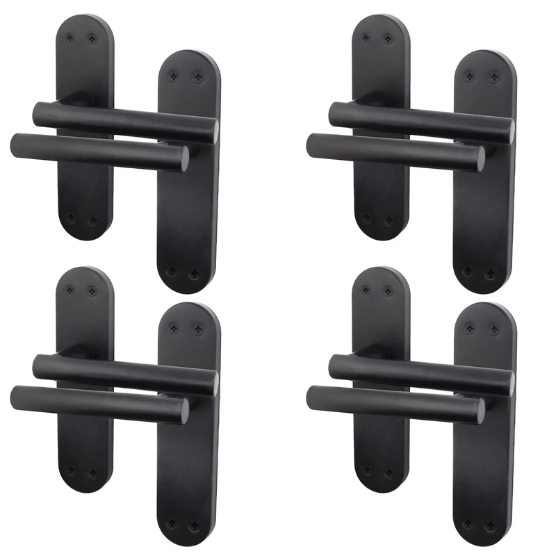 EAI Black Door Handles, 4 Pairs of Matt Black Internal Lever Latch T-Bar Handles on Backplate - Oliena