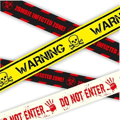 AKH® Halloween Warning Tape 6.1m x 7cm - Halloween Fright Tape, Caution, Danger, and Do Not Enter Decoration Tape for Halloween Parties, Haunted House Decor, Zombie and Crime Scene Themes