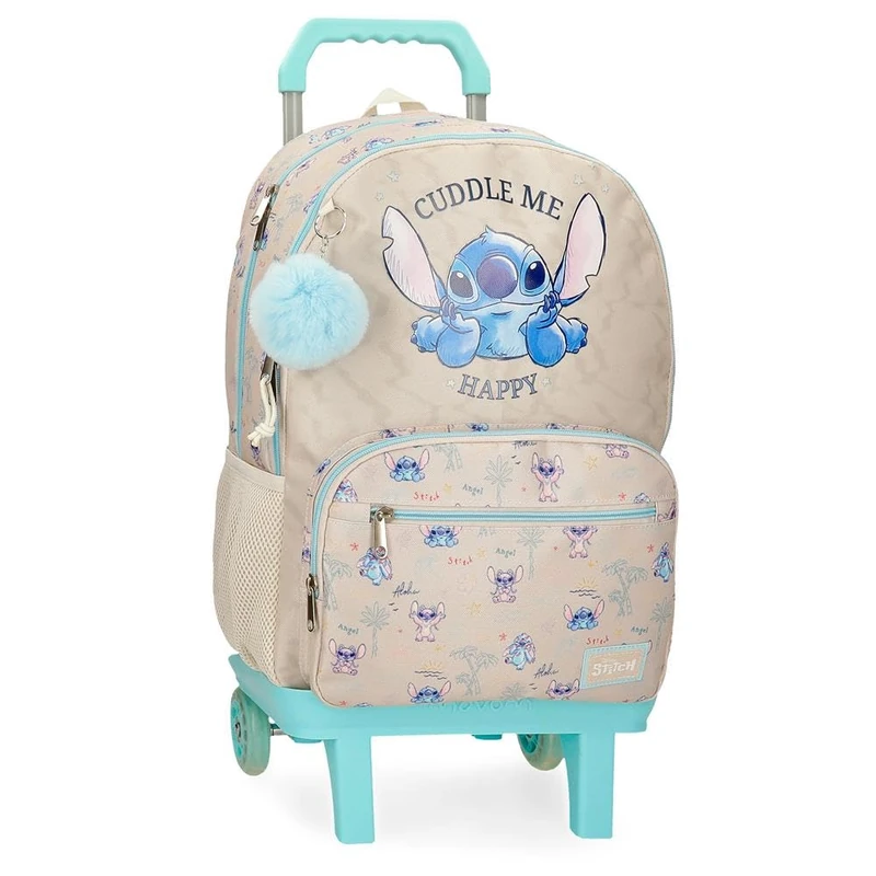 Disney Joumma Stitch Cuddle Me Happy School Backpack with Trolley Blue 32x44x17cm Polyester, blue, One Size, School Backpack Adaptable to Trolley