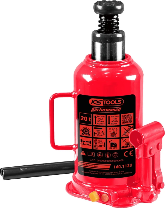 KS Tools 160.1120 Performance Hydraulic Bottle Jack 20000 kg Lifting Height 235-445 mm