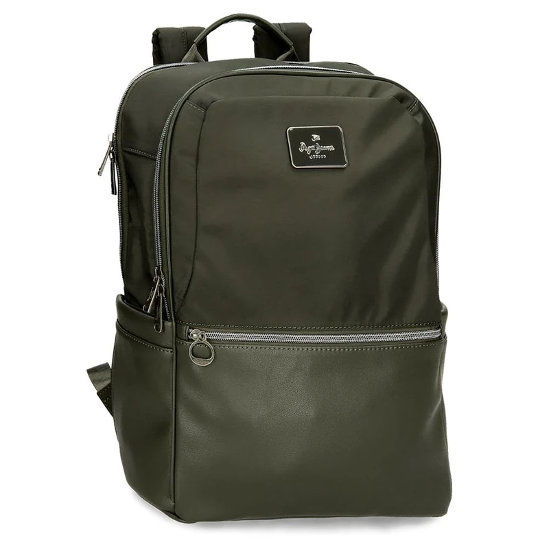 Pepe Jeans Christine Laptop Backpack 15.6 Inch Green 29x40x11cm Polyester with Faux Leather Details 15.6L by Joumma Bags, green, One Size, Laptop Backpack