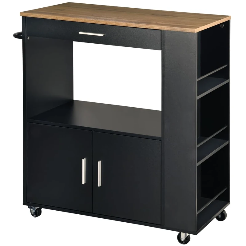 Kesper Kitchen trolley, material: FSC-certified fibreboard, dimensions: W: 75 x H: 88 x D: 40 cm, colour: naur/black, 25892 13