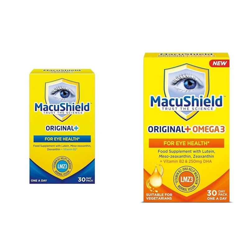 Bundle deal | MacuShield Original+ 30 Day pack, and MacuShield Original+ Omega-3 30 day pack. Eye Health Food Supplement with Lutein, Zeaxanthin and Meso-zeaxanthin and B2 which supports normal vision
