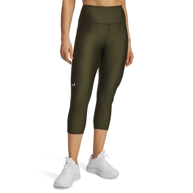 Under Armour Women's Tech Hi Capri, Super-Light Base Layer for Training and Sports, Women's Gym Capri Leggings with Superior Coverage and Non-Slip Waistband,Expedition Green / / White,MD