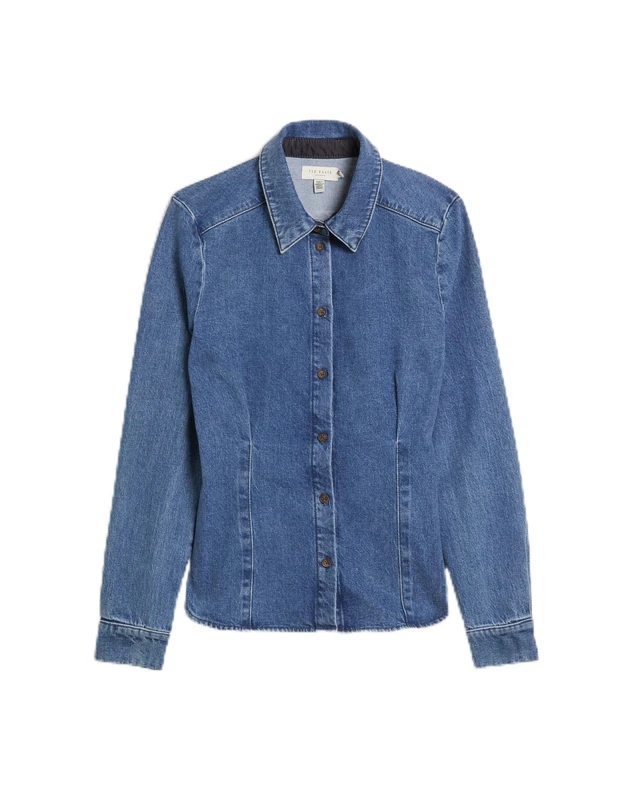 Ted Baker Womens Wmp-castar-Fitted Denim Shirt, Blue, 14 UK