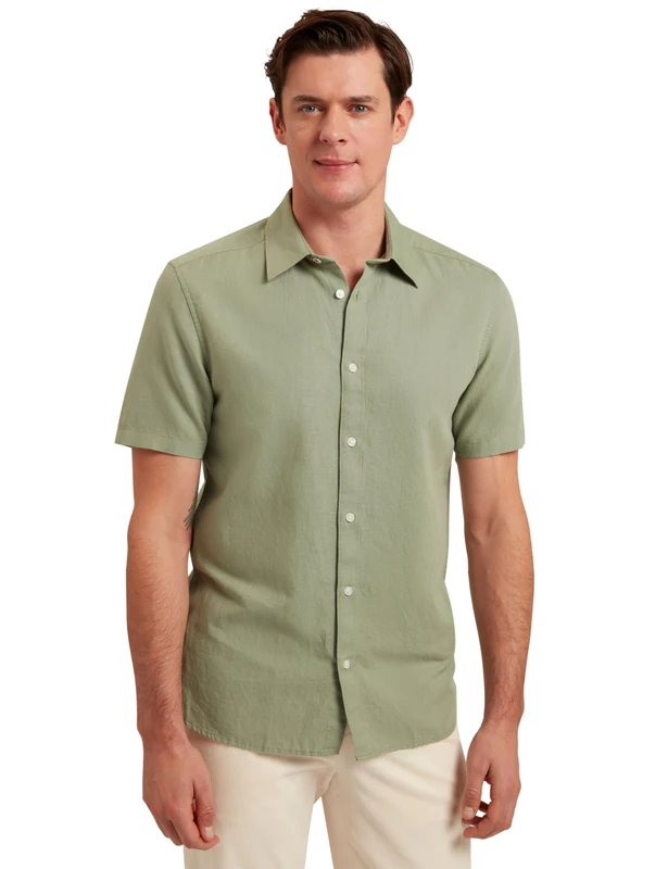 Ted Baker London ZEFRE-SS Regular Linen Shirt, Green