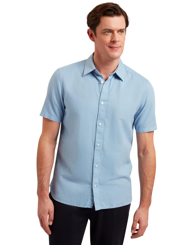 Ted Baker London ZEFRE-SS Regular Linen Shirt, LT-Blue
