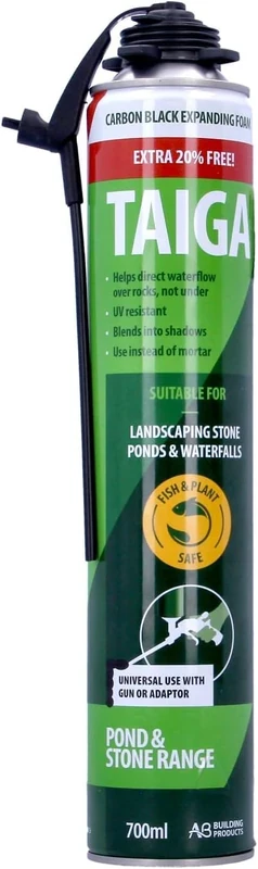 TAIGA Landscape Carbon Black Expanding Foam PU | Landscape - Pond - Waterfall 700ml - Applicator + Gloves Included - Multi Use