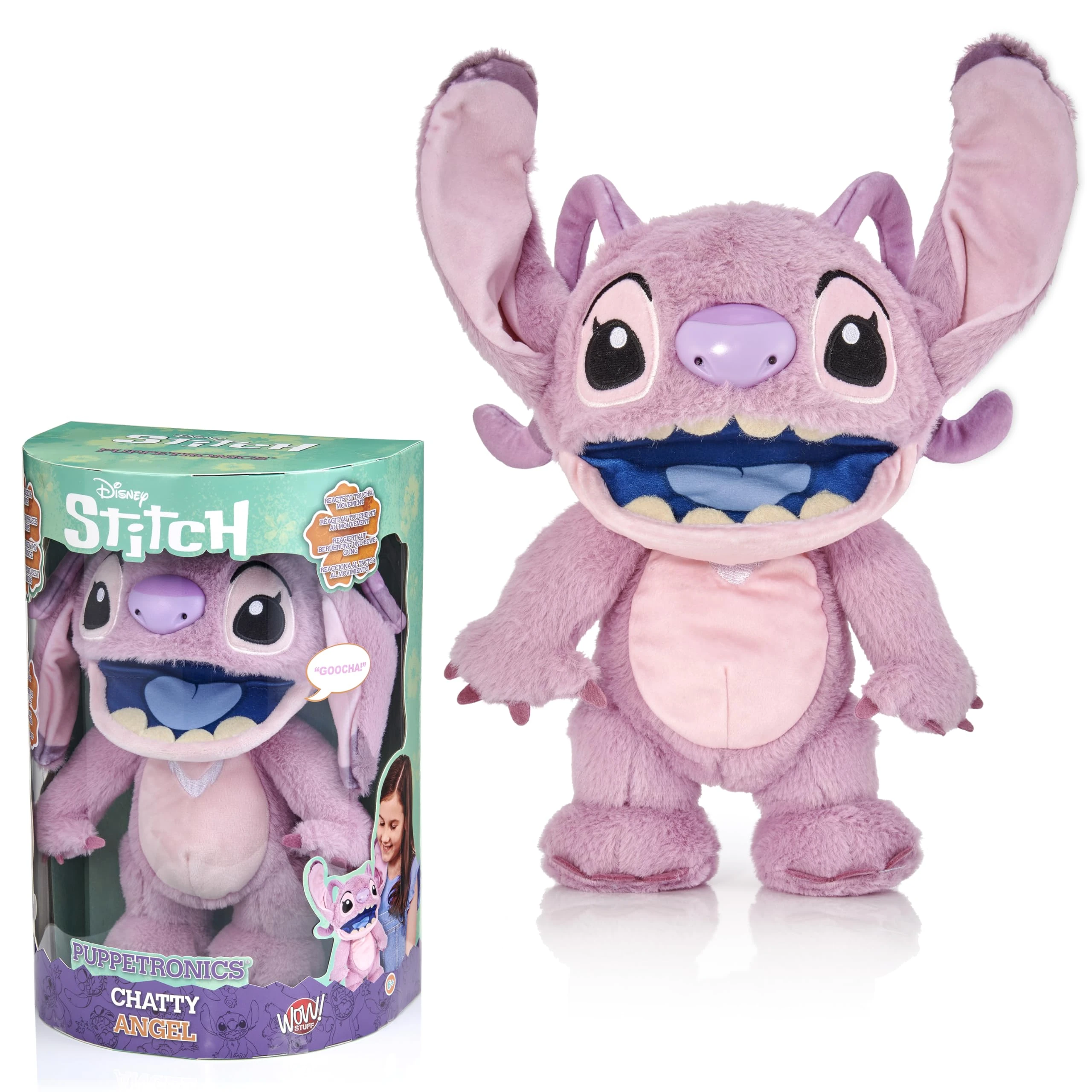 WOW! STUFF Disney Chatty Angel Deluxe , Puppetronic Angel, Puppet Animatronic, Over 50 Action and Sound Combinations , 30cm/12inches Height , Ages 6 to Adult, Pink