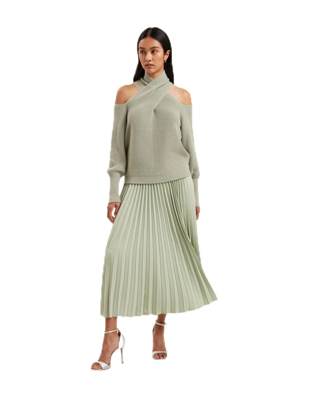 Ted Baker London SIKO-Pleated Midi Elasticated Waistband Skirt, LT-Green