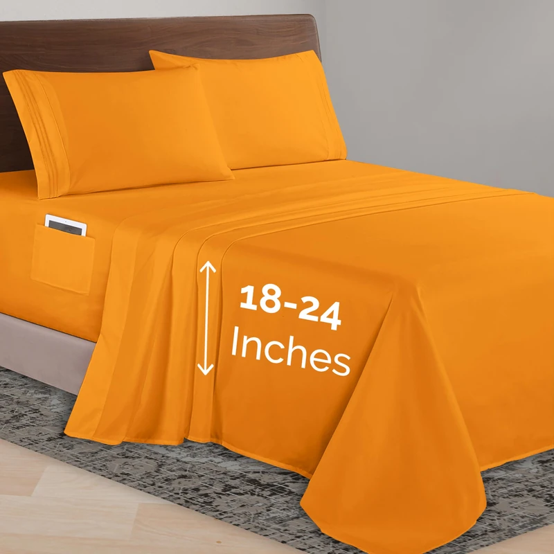 Elegant Comfort Luxurious 1500 Premium Hotel Quality Microfiber 4-Piece Sheet Set, 18-24 Inches Deep - Extra Deep Pocket Sheets - Ultra Soft 4PC Deep Pocket Sheets, California King, Orange