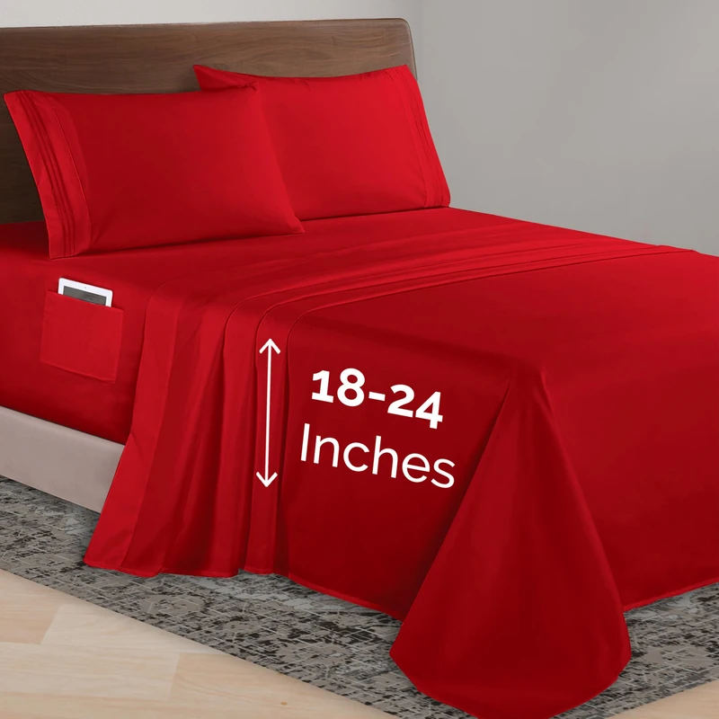 Elegant Comfort Luxurious 1500 Premium Hotel Quality Microfiber 4-Piece Sheet Set, 18-24 Inches Deep - Extra Deep Pocket Sheets - Ultra Soft 4PC Deep Pocket Sheets, Full, Red