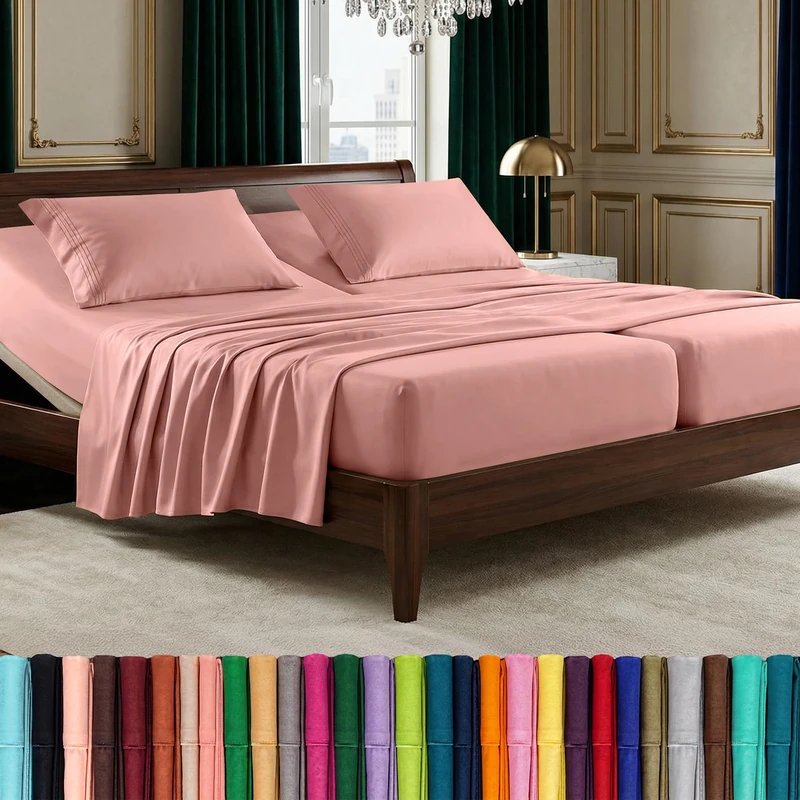 Elegant Comfort Luxurious 1500 Premium Hotel Quality Microfiber Three Line Embroidered Softest 5-Piece Bed Sheet Set, Wrinkle and Fade Resistant, Split King, Dusty Rose