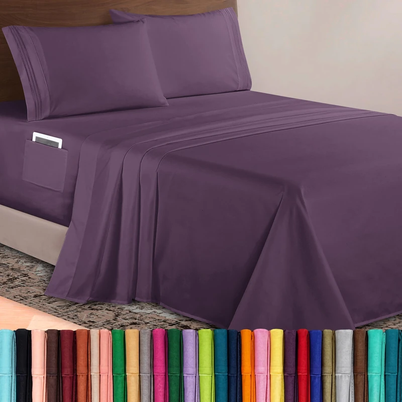 Elegant Comfort Luxurious 1500 Premium Hotel Quality Microfiber 4-Piece Sheet Set, 18-24 Inches Deep - Extra Deep Pocket Sheets - Ultra Soft 4PC Deep Pocket Sheets, Full, Eggplant-Purple