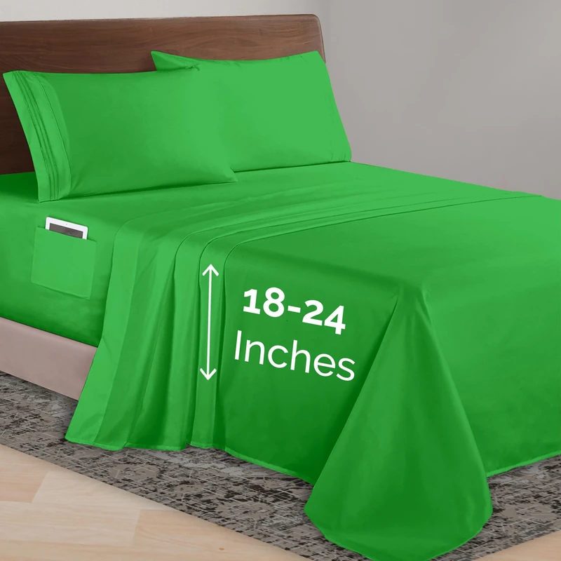 Elegant Comfort Luxurious 1500 Premium Hotel Quality Microfiber 4-Piece Sheet Set, 18-24 Inches Deep - Extra Deep Pocket Sheets - Ultra Soft 4PC Deep Pocket Sheets, King, Emerald Green
