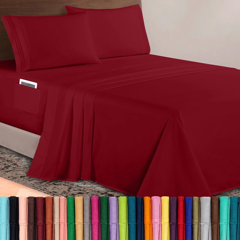 Elegant Comfort Luxurious 1500 Premium Hotel Quality Microfiber 4-Piece Sheet Set, 18-24 Inches Deep - Extra Deep Pocket Sheets - Ultra Soft 4PC Deep Pocket Sheets, Twin/Twin XL, Burgundy