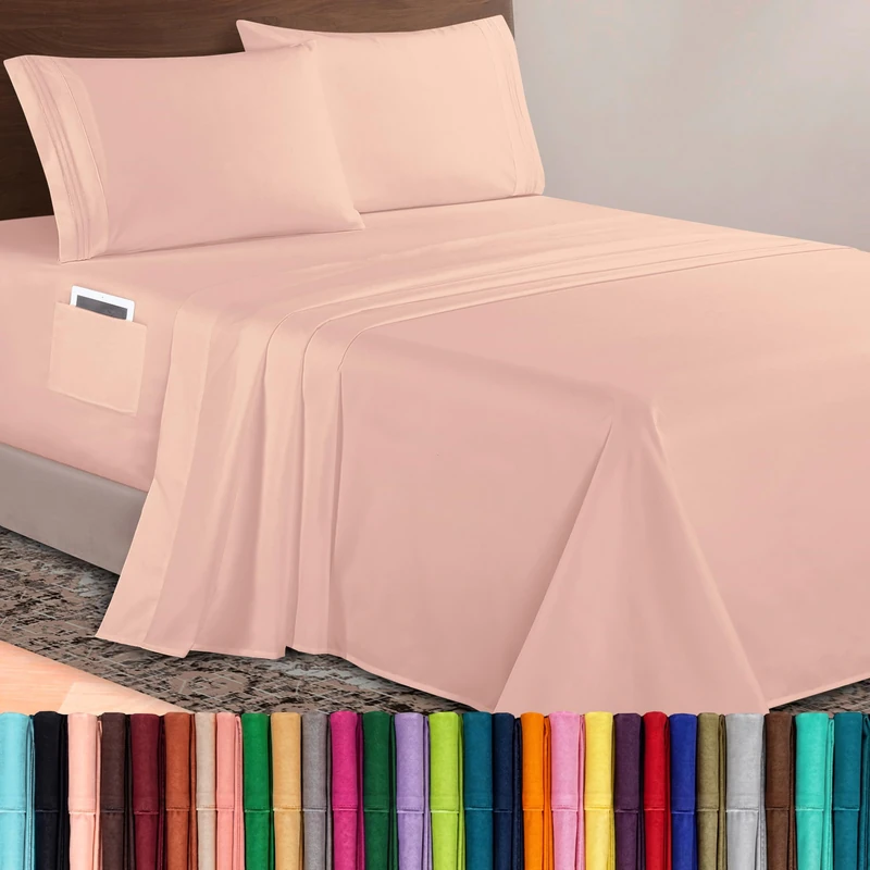 Elegant Comfort Luxurious 1500 Premium Hotel Quality Microfiber 4-Piece Sheet Set, 18-24 Inches Deep - Extra Deep Pocket Sheets - Ultra Soft 4PC Deep Pocket Sheets, California King, Blush