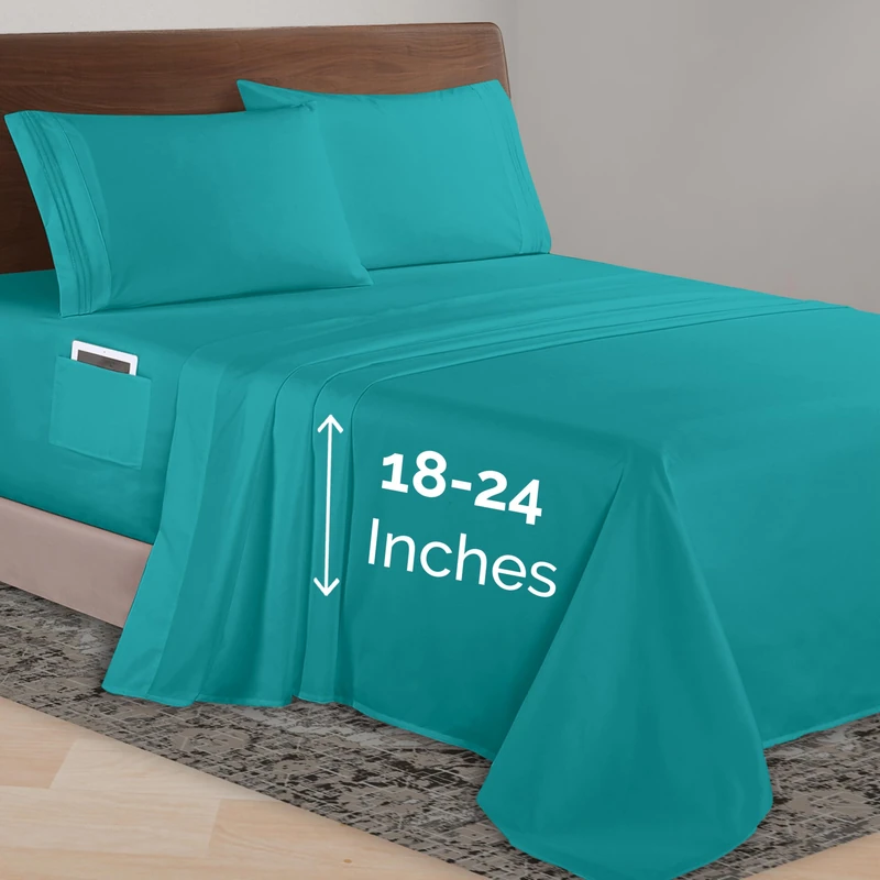 Elegant Comfort Luxurious 1500 Premium Hotel Quality Microfiber 4-Piece Sheet Set, 18-24 Inches Deep - Extra Deep Pocket Sheets - Ultra Soft 4PC Deep Pocket Sheets, Full, Turquoise