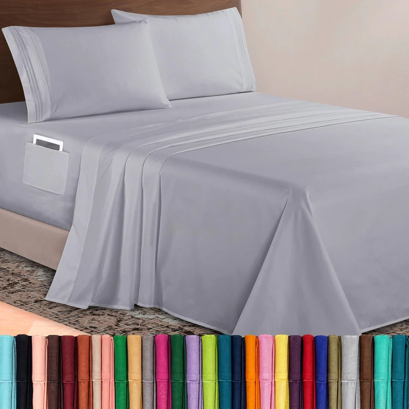 Elegant Comfort Luxurious 1500 Premium Hotel Quality Microfiber 4-Piece Sheet Set, 18-24 Inches Deep - Extra Deep Pocket Sheets - Ultra Soft 4PC Deep Pocket Sheets, Twin/Twin XL, Silver Gray