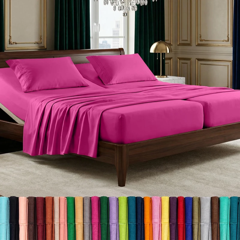 Elegant Comfort Luxurious 1500 Premium Hotel Quality Microfiber Three Line Embroidered Softest 5-Piece Bed Sheet Set, Wrinkle and Fade Resistant, Split King, Pink