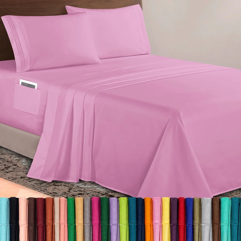 Elegant Comfort Luxurious 1500 Premium Hotel Quality Microfiber 4-Piece Sheet Set, 18-24 Inches Deep - Extra Deep Pocket Sheets - Ultra Soft 4PC Deep Pocket Sheets, California King, Light Pink