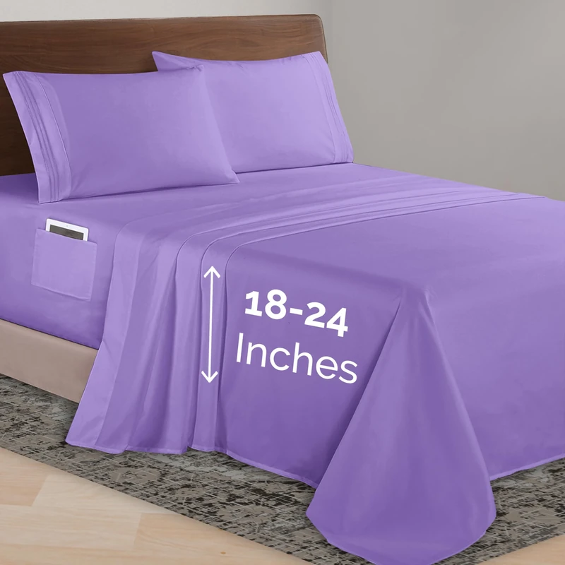 Elegant Comfort Luxurious 1500 Premium Hotel Quality Microfiber 4-Piece Sheet Set, 18-24 Inches Deep - Extra Deep Pocket Sheets - Ultra Soft 4PC Deep Pocket Sheets, Full, Lavender