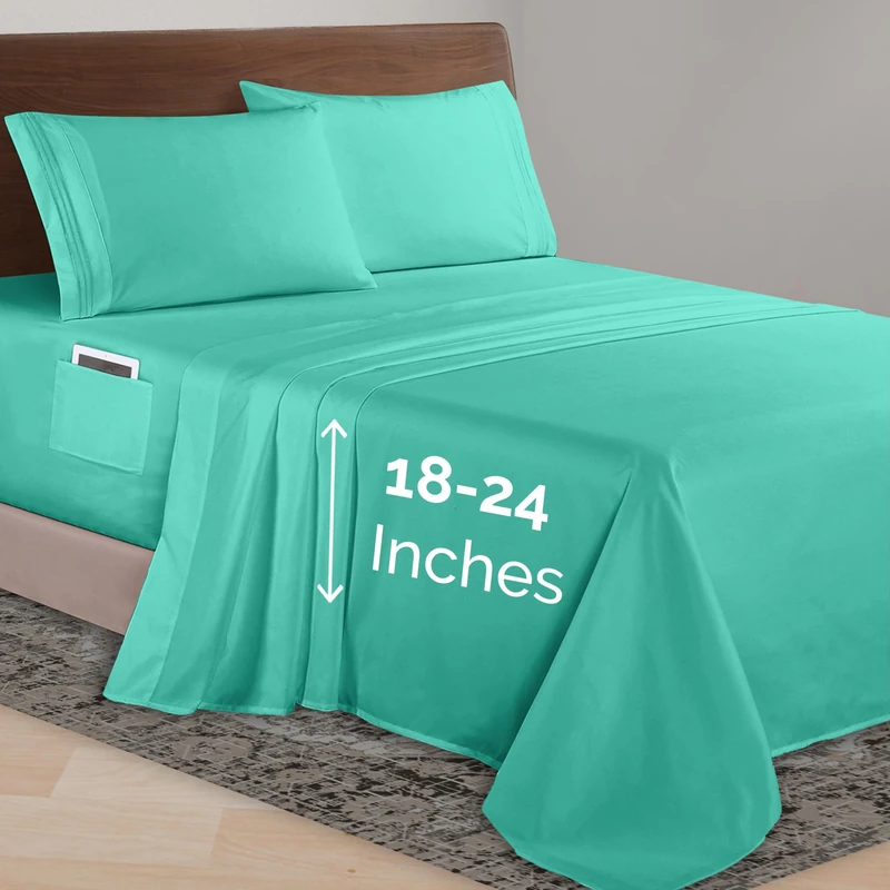 Elegant Comfort Luxurious 1500 Premium Hotel Quality Microfiber 4-Piece Sheet Set, 18-24 Inches Deep - Extra Deep Pocket Sheets - Ultra Soft 4PC Deep Pocket Sheets, Queen, Paradise Teal