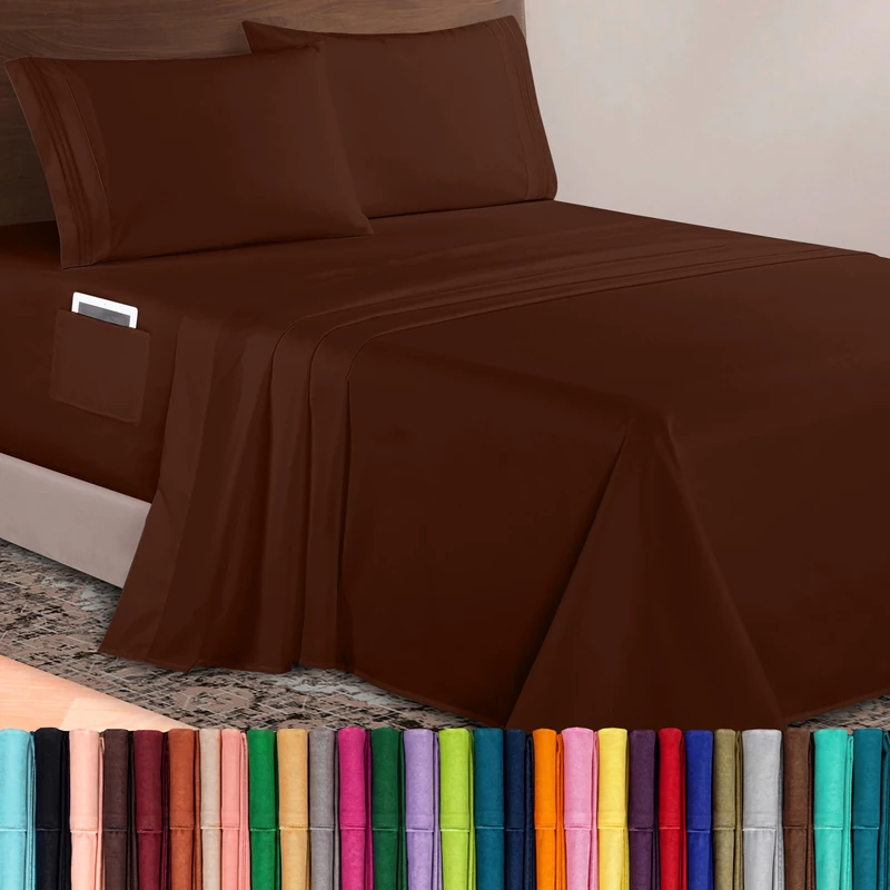 Elegant Comfort Luxurious 1500 Premium Hotel Quality Microfiber 4-Piece Sheet Set, 18-24 Inches Deep - Extra Deep Pocket Sheets - Ultra Soft 4PC Deep Pocket Sheets, King, Chocolate Brown
