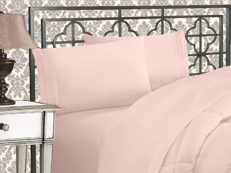 Elegant Comfort Luxurious 1500 Premium Hotel Quality Microfiber Three Line Embroidered Softest 4-Piece Bed Sheet Set, Wrinkle and Fade Resistant, California King, Blush Pink
