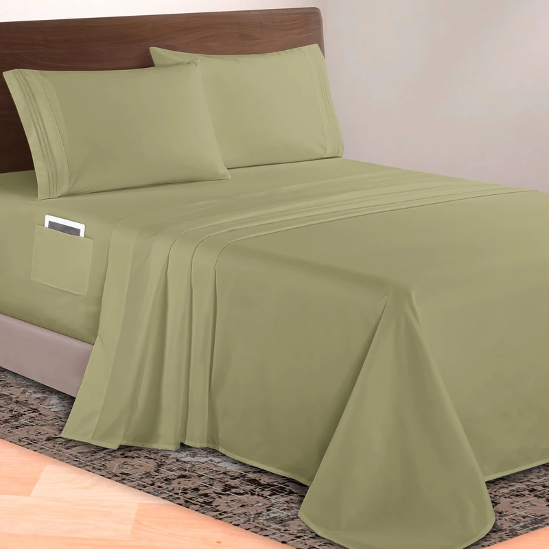 Elegant Comfort Luxurious 1500 Premium Hotel Quality Microfiber 4-Piece Sheet Set, 18-24 Inches Deep - Extra Deep Pocket Sheets - Ultra Soft 4PC Deep Pocket Sheets, King, Sage/Green